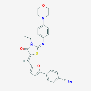 molecular formula C27H24N4O3S B424357 4-(5-{(Z)-[(2Z)-3-ethyl-2-{[4-(morpholin-4-yl)phenyl]imino}-4-oxo-1,3-thiazolidin-5-ylidene]methyl}furan-2-yl)benzonitrile 