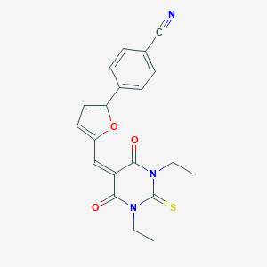 molecular formula C20H17N3O3S B424359 4-{5-[(1,3-diethyl-4,6-dioxo-2-thioxotetrahydropyrimidin-5(2H)-ylidene)methyl]furan-2-yl}benzonitrile 