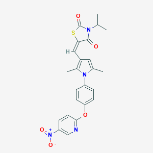 molecular formula C24H22N4O5S B424361 5-({1-[4-({5-nitro-2-pyridinyl}oxy)phenyl]-2,5-dimethyl-1H-pyrrol-3-yl}methylene)-3-isopropyl-1,3-thiazolidine-2,4-dione 
