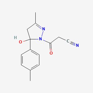 molecular formula C14H15N3O2 B4243643 3-[5-hydroxy-3-methyl-5-(4-methylphenyl)-4H-pyrazol-1-yl]-3-oxopropanenitrile 