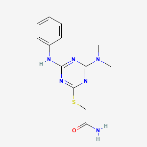 molecular formula C13H16N6OS B4243663 2-{[4-anilino-6-(dimethylamino)-1,3,5-triazin-2-yl]thio}acetamide 