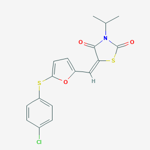 molecular formula C17H14ClNO3S2 B424371 5-({5-[(4-Chlorophenyl)sulfanyl]-2-furyl}methylene)-3-isopropyl-1,3-thiazolidine-2,4-dione 