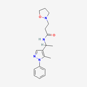 molecular formula C18H24N4O2 B4243761 N-[1-(5-methyl-1-phenylpyrazol-4-yl)ethyl]-3-(1,2-oxazolidin-2-yl)propanamide 