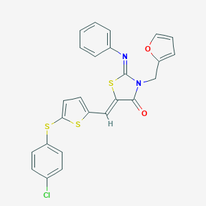 (2Z,5Z)-5-({5-[(4-chlorophenyl)sulfanyl]thiophen-2-yl}methylidene)-3-(furan-2-ylmethyl)-2-(phenylimino)-1,3-thiazolidin-4-one