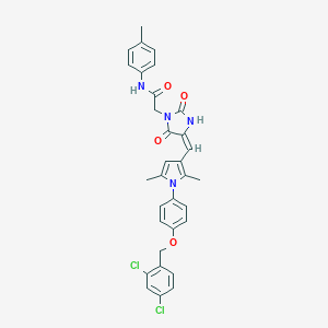 molecular formula C32H28Cl2N4O4 B424380 2-{4-[(1-{4-[(2,4-dichlorobenzyl)oxy]phenyl}-2,5-dimethyl-1H-pyrrol-3-yl)methylene]-2,5-dioxoimidazolidin-1-yl}-N-(4-methylphenyl)acetamide 