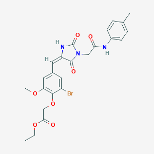 molecular formula C24H24BrN3O7 B424382 ethyl {2-bromo-6-methoxy-4-[(E)-(1-{2-[(4-methylphenyl)amino]-2-oxoethyl}-2,5-dioxoimidazolidin-4-ylidene)methyl]phenoxy}acetate 