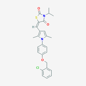 molecular formula C26H25ClN2O3S B424383 (5E)-5-[(1-{4-[(2-chlorobenzyl)oxy]phenyl}-2,5-dimethyl-1H-pyrrol-3-yl)methylidene]-3-(propan-2-yl)-1,3-thiazolidine-2,4-dione 