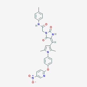 molecular formula C30H26N6O6 B424387 2-{(4E)-4-[(2,5-dimethyl-1-{4-[(5-nitropyridin-2-yl)oxy]phenyl}-1H-pyrrol-3-yl)methylidene]-2,5-dioxoimidazolidin-1-yl}-N-(4-methylphenyl)acetamide 