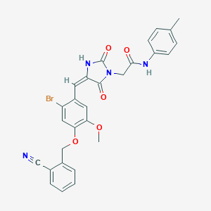 molecular formula C28H23BrN4O5 B424388 2-[(4E)-4-{2-bromo-4-[(2-cyanobenzyl)oxy]-5-methoxybenzylidene}-2,5-dioxoimidazolidin-1-yl]-N-(4-methylphenyl)acetamide 
