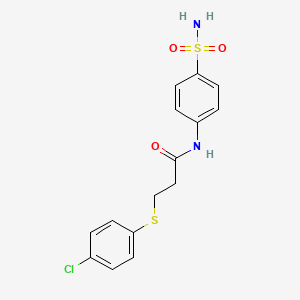 molecular formula C15H15ClN2O3S2 B4243884 3-[(4-chlorophenyl)sulfanyl]-N-(4-sulfamoylphenyl)propanamide 