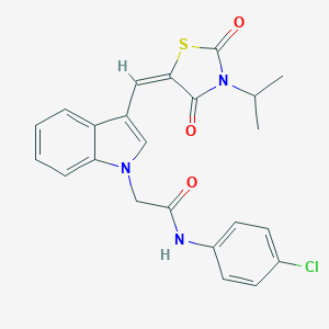 molecular formula C23H20ClN3O3S B424390 N-(4-chlorophenyl)-2-(3-{(E)-[2,4-dioxo-3-(propan-2-yl)-1,3-thiazolidin-5-ylidene]methyl}-1H-indol-1-yl)acetamide 