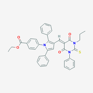 molecular formula C39H33N3O4S B424392 ethyl 4-{3-[(4,6-dioxo-1-phenyl-3-propyl-2-thioxotetrahydro-5(2H)-pyrimidinylidene)methyl]-2,5-diphenyl-1H-pyrrol-1-yl}benzoate 