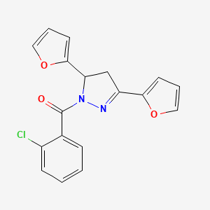 molecular formula C18H13ClN2O3 B4243937 1-(2-chlorobenzoyl)-3,5-di-2-furyl-4,5-dihydro-1H-pyrazole 