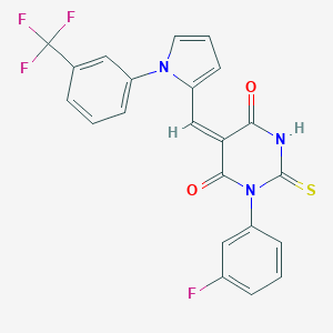 molecular formula C22H13F4N3O2S B424396 (5E)-1-(3-fluorophenyl)-2-thioxo-5-({1-[3-(trifluoromethyl)phenyl]-1H-pyrrol-2-yl}methylidene)dihydropyrimidine-4,6(1H,5H)-dione 