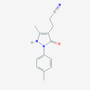 molecular formula C14H15N3O B424403 3-[5-Hydroxy-3-methyl-1-(4-methylphenyl)-1H-pyrazol-4-yl]propanenitrile CAS No. 385382-41-2