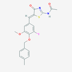 molecular formula C21H19IN2O4S B424414 N-(5-{3-iodo-5-methoxy-4-[(4-methylbenzyl)oxy]benzylidene}-4-oxo-4,5-dihydro-1,3-thiazol-2-yl)acetamide 