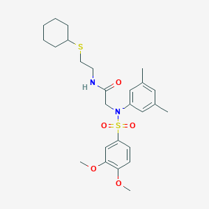 molecular formula C26H36N2O5S2 B424419 N-[2-(cyclohexylsulfanyl)ethyl]-2-{[(3,4-dimethoxyphenyl)sulfonyl]-3,5-dimethylanilino}acetamide 