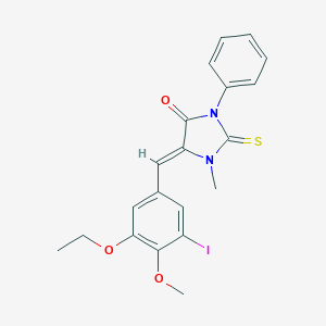 molecular formula C20H19IN2O3S B424427 5-(3-Ethoxy-5-iodo-4-methoxybenzylidene)-1-methyl-3-phenyl-2-thioxo-4-imidazolidinone 