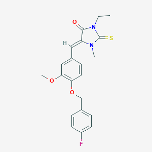 molecular formula C21H21FN2O3S B424434 3-Ethyl-5-{4-[(4-fluorobenzyl)oxy]-3-methoxybenzylidene}-1-methyl-2-thioxoimidazolidin-4-one 