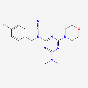 molecular formula C17H20ClN7O B4244376 (4-Chlorophenyl)methyl-[4-(dimethylamino)-6-morpholin-4-yl-1,3,5-triazin-2-yl]cyanamide 