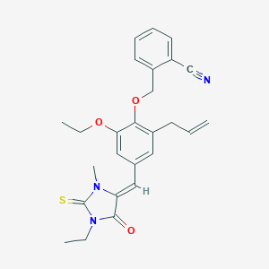 molecular formula C26H27N3O3S B424438 2-({2-Allyl-6-ethoxy-4-[(1-ethyl-3-methyl-5-oxo-2-thioxoimidazolidin-4-ylidene)methyl]phenoxy}methyl)benzonitrile 