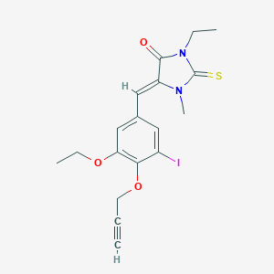 molecular formula C18H19IN2O3S B424443 5-[3-Ethoxy-5-iodo-4-(2-propynyloxy)benzylidene]-3-ethyl-1-methyl-2-thioxo-4-imidazolidinone 
