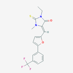 molecular formula C18H15F3N2O2S B424445 3-Ethyl-1-methyl-2-thioxo-5-({5-[3-(trifluoromethyl)phenyl]-2-furyl}methylene)imidazolidin-4-one 