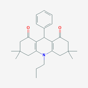 molecular formula C26H33NO2 B424453 3,3,6,6-tetramethyl-9-phenyl-10-propyl-3,4,6,7,9,10-hexahydroacridine-1,8(2H,5H)-dione 