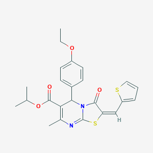 molecular formula C24H24N2O4S2 B424455 isopropyl 5-(4-ethoxyphenyl)-7-methyl-3-oxo-2-(thien-2-ylmethylene)-2,3-dihydro-5H-[1,3]thiazolo[3,2-a]pyrimidine-6-carboxylate 