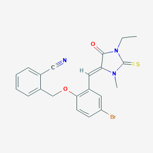 2-({4-Bromo-2-[(1-ethyl-3-methyl-5-oxo-2-thioxoimidazolidin-4-ylidene)methyl]phenoxy}methyl)benzonitrile