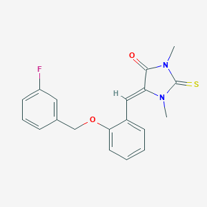 molecular formula C19H17FN2O2S B424463 5-{2-[(3-Fluorobenzyl)oxy]benzylidene}-1,3-dimethyl-2-thioxoimidazolidin-4-one 
