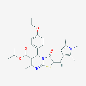 molecular formula C27H31N3O4S B424466 isopropyl 5-(4-ethoxyphenyl)-7-methyl-3-oxo-2-[(1,2,5-trimethyl-1H-pyrrol-3-yl)methylene]-2,3-dihydro-5H-[1,3]thiazolo[3,2-a]pyrimidine-6-carboxylate 