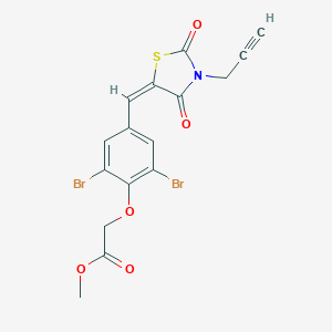 molecular formula C16H11Br2NO5S B424471 Methyl {2,6-dibromo-4-[(2,4-dioxo-3-prop-2-ynyl-1,3-thiazolidin-5-ylidene)methyl]phenoxy}acetate 