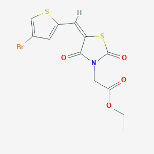 molecular formula C12H10BrNO4S2 B424472 ethyl {(5E)-5-[(4-bromothiophen-2-yl)methylidene]-2,4-dioxo-1,3-thiazolidin-3-yl}acetate 