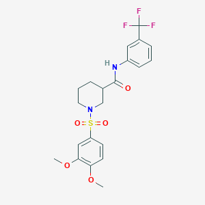 molecular formula C21H23F3N2O5S B4244768 1-[(3,4-dimethoxyphenyl)sulfonyl]-N-[3-(trifluoromethyl)phenyl]piperidine-3-carboxamide 