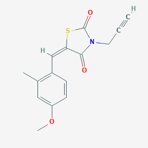 molecular formula C15H13NO3S B424477 (5E)-5-(4-methoxy-2-methylbenzylidene)-3-(prop-2-yn-1-yl)-1,3-thiazolidine-2,4-dione 