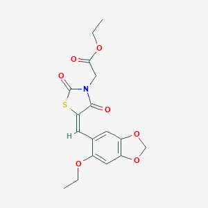 molecular formula C17H17NO7S B424478 ethyl {(5E)-5-[(6-ethoxy-1,3-benzodioxol-5-yl)methylidene]-2,4-dioxo-1,3-thiazolidin-3-yl}acetate 