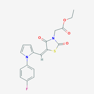 molecular formula C18H15FN2O4S B424479 ethyl [(5E)-5-{[1-(4-fluorophenyl)-1H-pyrrol-2-yl]methylidene}-2,4-dioxo-1,3-thiazolidin-3-yl]acetate 