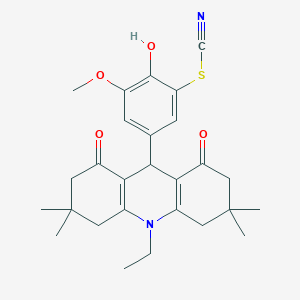 molecular formula C27H32N2O4S B424480 5-(10-Ethyl-3,3,6,6-tetramethyl-1,8-dioxo-1,2,3,4,5,6,7,8,9,10-decahydro-9-acridinyl)-2-hydroxy-3-methoxyphenyl thiocyanate 
