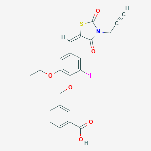 3-[(4-{(E)-[2,4-dioxo-3-(prop-2-yn-1-yl)-1,3-thiazolidin-5-ylidene]methyl}-2-ethoxy-6-iodophenoxy)methyl]benzoic acid