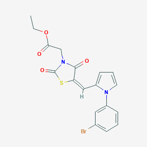 molecular formula C18H15BrN2O4S B424487 ethyl [(5E)-5-{[1-(3-bromophenyl)-1H-pyrrol-2-yl]methylidene}-2,4-dioxo-1,3-thiazolidin-3-yl]acetate 