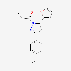 molecular formula C18H20N2O2 B4245046 3-(4-ethylphenyl)-5-(2-furyl)-1-propionyl-4,5-dihydro-1H-pyrazole 