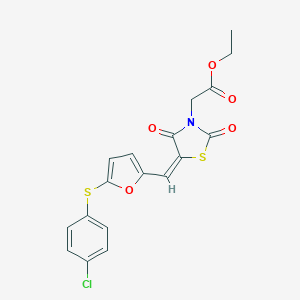 molecular formula C18H14ClNO5S2 B424518 Ethyl [5-({5-[(4-chlorophenyl)sulfanyl]-2-furyl}methylene)-2,4-dioxo-1,3-thiazolidin-3-yl]acetate 