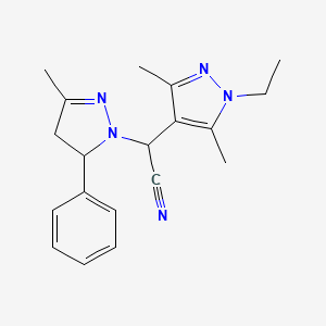 molecular formula C19H23N5 B4245294 (1-ETHYL-3,5-DIMETHYL-1H-PYRAZOL-4-YL)(3-METHYL-5-PHENYL-4,5-DIHYDRO-1H-PYRAZOL-1-YL)METHYL CYANIDE 