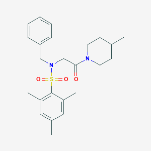 molecular formula C24H32N2O3S B424561 N-benzyl-2,4,6-trimethyl-N-[2-(4-methyl-1-piperidinyl)-2-oxoethyl]benzenesulfonamide 