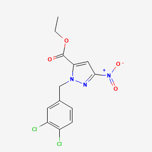 molecular formula C13H11Cl2N3O4 B4245673 Ethyl 2-[(3,4-dichlorophenyl)methyl]-5-nitropyrazole-3-carboxylate 