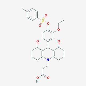 molecular formula C31H33NO8S B424574 3-(9-(3-ethoxy-4-{[(4-methylphenyl)sulfonyl]oxy}phenyl)-1,8-dioxo-2,3,4,5,6,7,8,9-octahydro-10(1H)-acridinyl)propanoic acid 