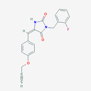 molecular formula C20H15FN2O3 B424577 (5E)-3-(2-fluorobenzyl)-5-[4-(prop-2-yn-1-yloxy)benzylidene]imidazolidine-2,4-dione 