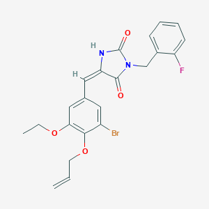 molecular formula C22H20BrFN2O4 B424582 (5E)-5-[3-bromo-5-ethoxy-4-(prop-2-en-1-yloxy)benzylidene]-3-(2-fluorobenzyl)imidazolidine-2,4-dione 