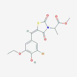 molecular formula C16H16BrNO6S B424583 methyl 2-[(5E)-5-(3-bromo-5-ethoxy-4-hydroxybenzylidene)-2,4-dioxo-1,3-thiazolidin-3-yl]propanoate 
